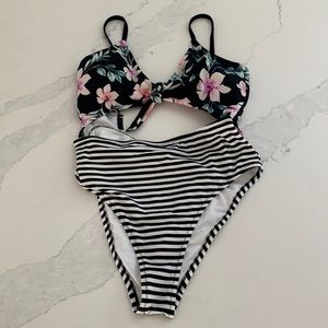 PINK Victoria’s Secret Hawaiian Floral Stripe Cut-Out One Piece Swimsuit